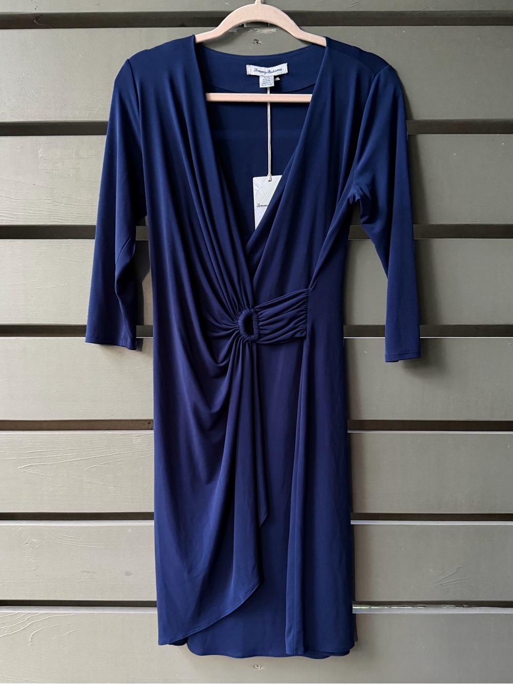Tommy Bahama Navy stretchy faux wrap Carmela dress